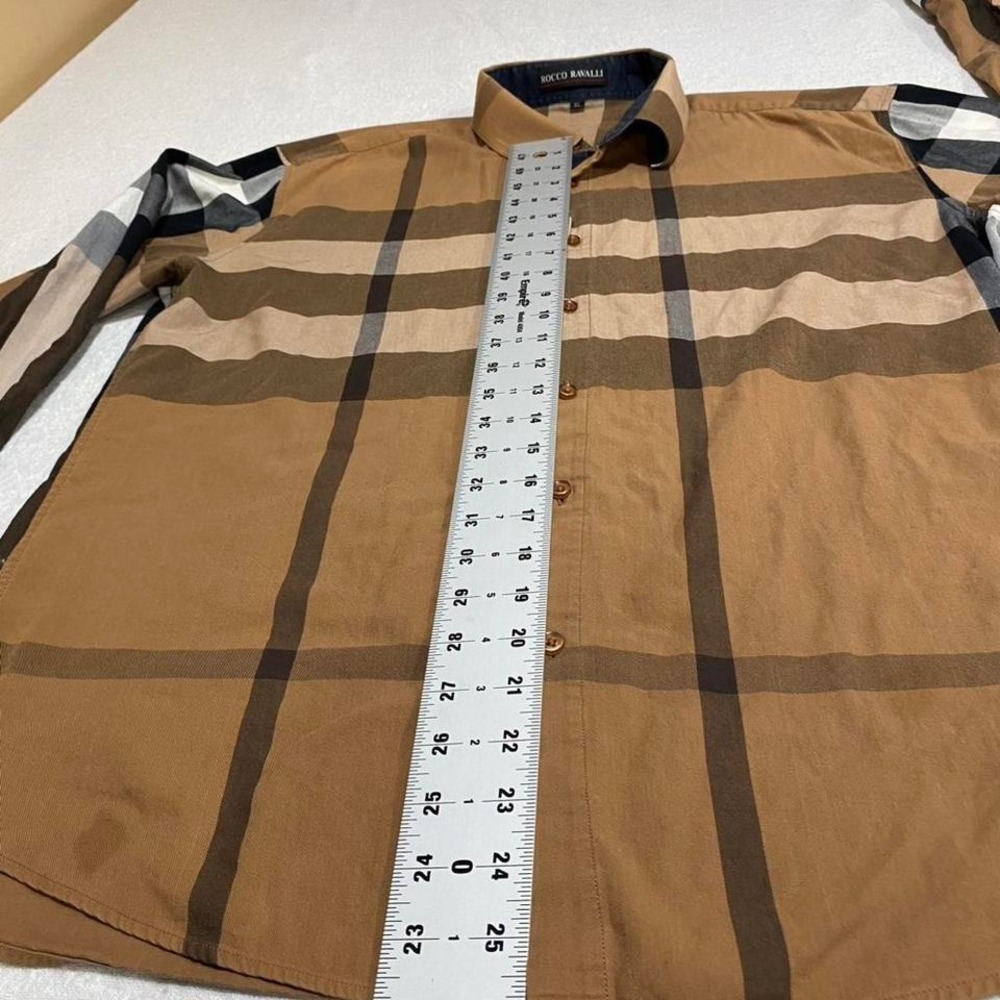 Rocco Ravalo Brown men XL black check pattern button-up shirt. SKU241
